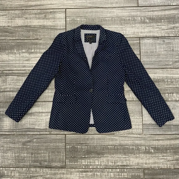J. Crew 100% Linen Navy & White Polka Dot Regent Blazer Jacket size 8 - Picture 1 of 12